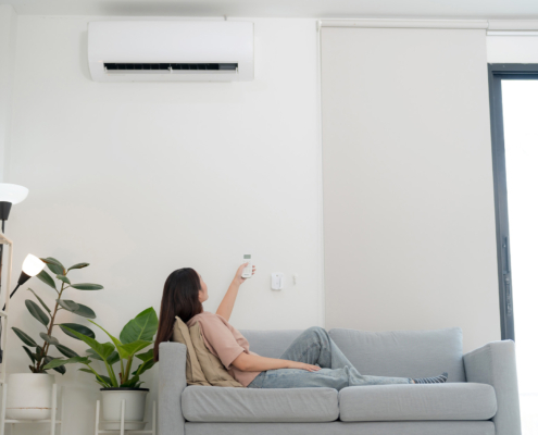 Person using HVAC system in home