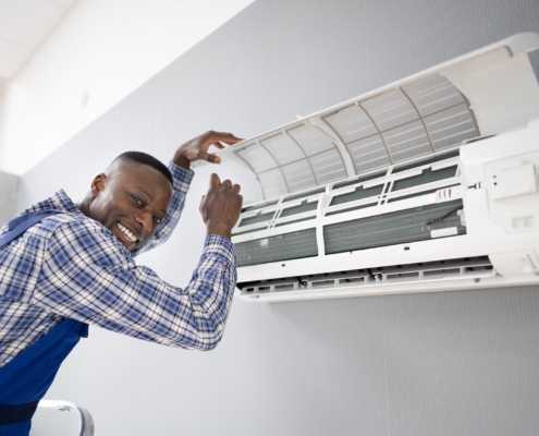 Professional installing hvac system